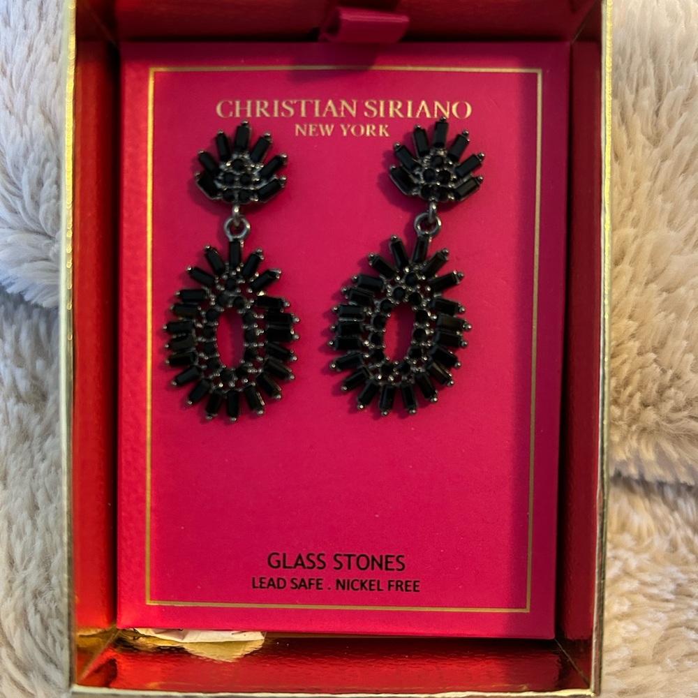 Black glass stone earrings